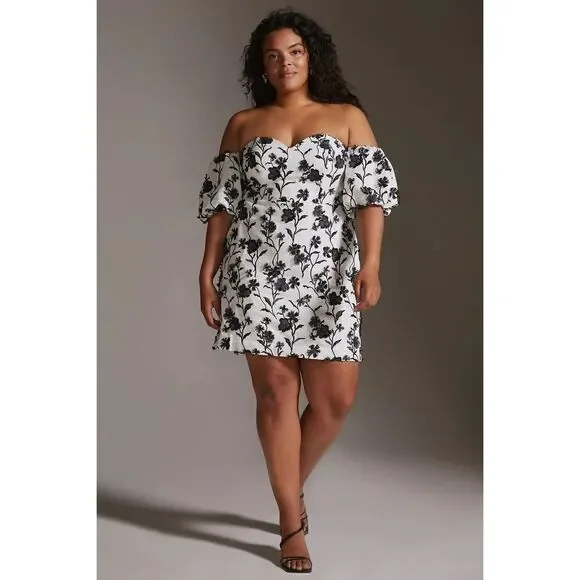 Anthropologie - Sabrina Puff-Sleeve Applique Mini Dress size 12 - Picture 2 of 15